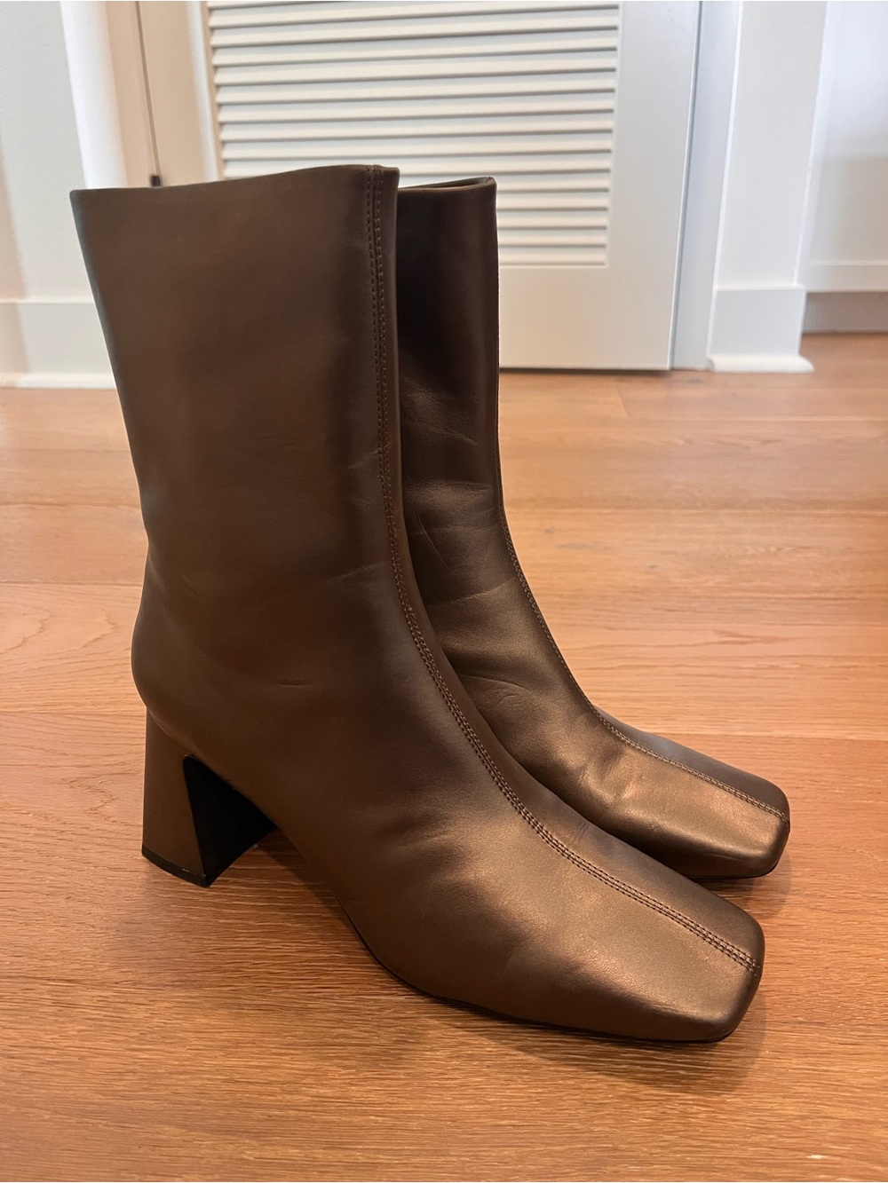 Anthropologie Jeffrey Campbell Jerema Boots Pewter Retro Chic Square Toe Sz 9.5